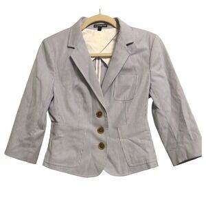 Express Womens Blue White Striped Seersucker 3-Button Blazer Jacket Size 4 4